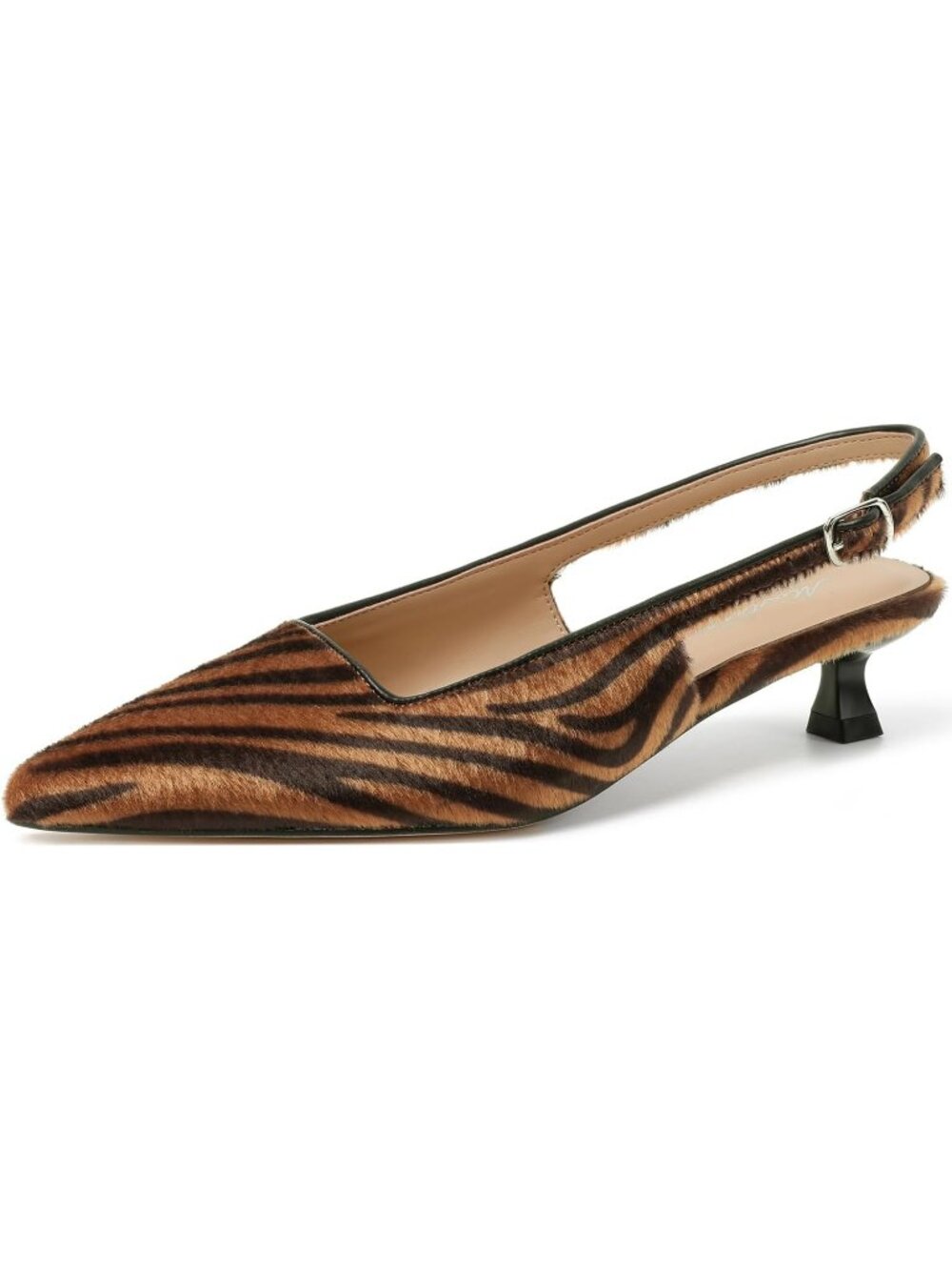 Women's Brown Zebra Kitten Heels Pointed Closed Toe Heels Low Pumps for Party